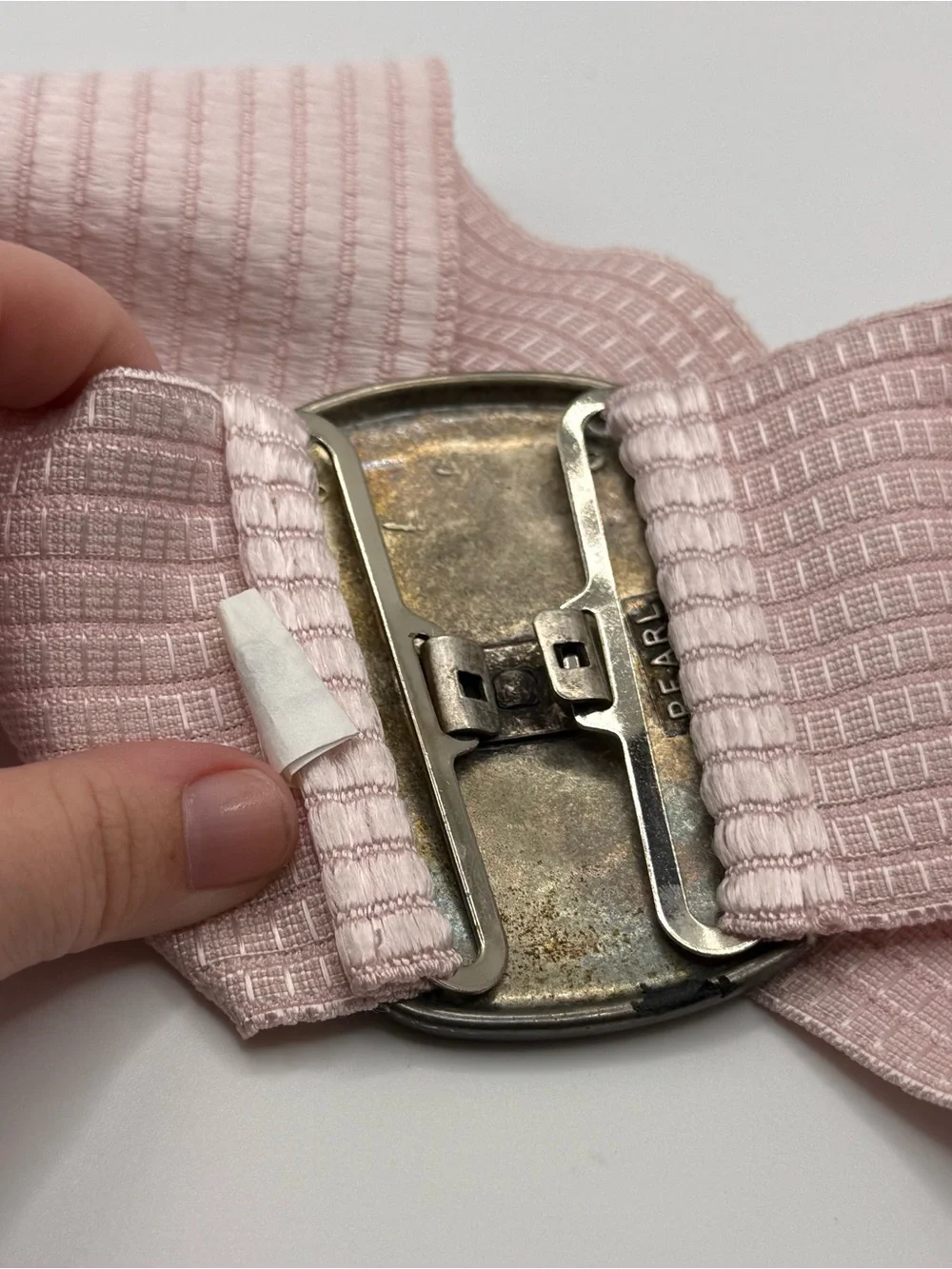 Vintage pearl 1990 Pink Elastic Waist Belt with Decorative Metal Buckle